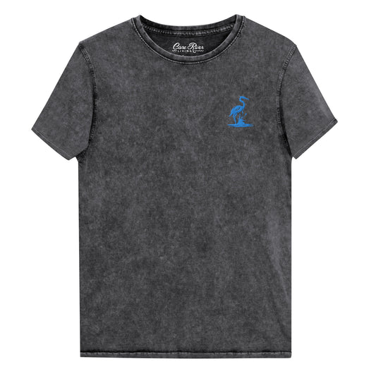 Embroidery Heron - Denim T-Shirt